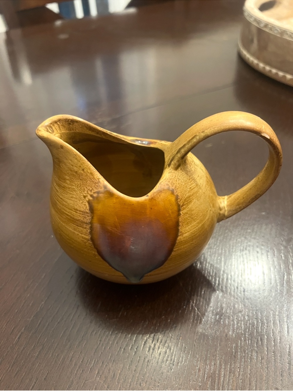 Brown Ceramic Creamer Pitcher with Amber Accent